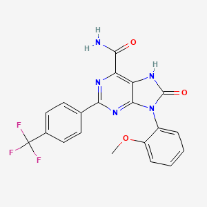 molecular formula C20H14F3N5O3 B2935585 9-(2-methoxyphenyl)-8-oxo-2-(4-(trifluoromethyl)phenyl)-8,9-dihydro-7H-purine-6-carboxamide CAS No. 869069-34-1