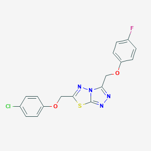 molecular formula C17H12ClFN4O2S B293559 6-[(4-Chlorophenoxy)methyl]-3-[(4-fluorophenoxy)methyl][1,2,4]triazolo[3,4-b][1,3,4]thiadiazole 