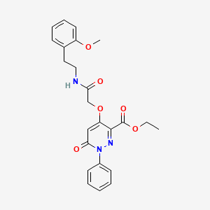 molecular formula C24H25N3O6 B2935594 Ethyl 4-(2-((2-methoxyphenethyl)amino)-2-oxoethoxy)-6-oxo-1-phenyl-1,6-dihydropyridazine-3-carboxylate CAS No. 899733-38-1
