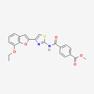 molecular formula C22H18N2O5S B2935613 Methyl 4-((4-(7-ethoxybenzofuran-2-yl)thiazol-2-yl)carbamoyl)benzoate CAS No. 921870-92-0