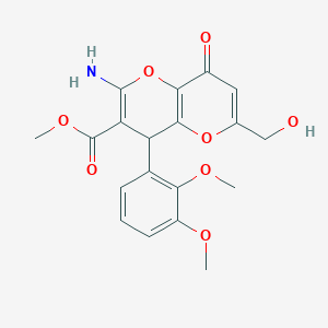 molecular formula C19H19NO8 B2935615 Methyl 2-amino-4-(2,3-dimethoxyphenyl)-6-(hydroxymethyl)-8-oxo-4,8-dihydropyrano[3,2-b]pyran-3-carboxylate CAS No. 923195-10-2