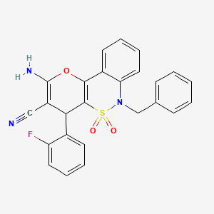 molecular formula C25H18FN3O3S B2935637 2-Amino-6-benzyl-4-(2-fluorophenyl)-4,6-dihydropyrano[3,2-c][2,1]benzothiazine-3-carbonitrile 5,5-dioxide CAS No. 893318-45-1