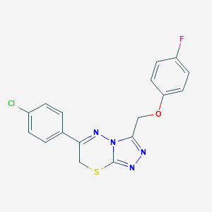 molecular formula C17H12ClFN4OS B293564 6-(4-chlorophenyl)-3-[(4-fluorophenoxy)methyl]-7H-[1,2,4]triazolo[3,4-b][1,3,4]thiadiazine 