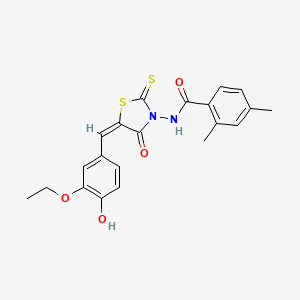 molecular formula C21H20N2O4S2 B2935644 N-[(5E)-5-[(3-ethoxy-4-hydroxyphenyl)methylidene]-4-oxo-2-sulfanylidene-1,3-thiazolidin-3-yl]-2,4-dimethylbenzamide CAS No. 865614-33-1