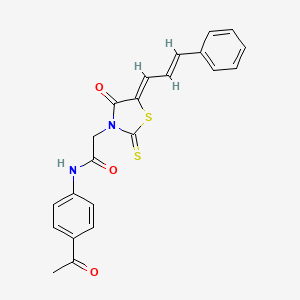 molecular formula C22H18N2O3S2 B2935656 N-(4-乙酰基苯基)-2-[(5Z)-4-氧代-5-[(E)-3-苯基丙-2-烯亚基]-2-硫代亚基-1,3-噻唑烷-3-基]乙酰胺 CAS No. 1164463-35-7