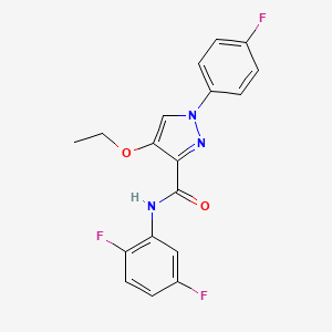 molecular formula C18H14F3N3O2 B2935662 N-(2,5-二氟苯基)-4-乙氧基-1-(4-氟苯基)-1H-吡唑-3-甲酰胺 CAS No. 1170920-97-4