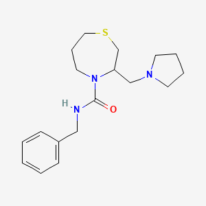 molecular formula C18H27N3OS B2935681 N-benzyl-3-(pyrrolidin-1-ylmethyl)-1,4-thiazepane-4-carboxamide CAS No. 1421493-00-6