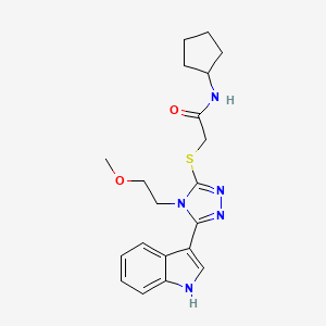 molecular formula C20H25N5O2S B2935688 2-((5-(1H-indol-3-yl)-4-(2-methoxyethyl)-4H-1,2,4-triazol-3-yl)thio)-N-cyclopentylacetamide CAS No. 852144-95-7