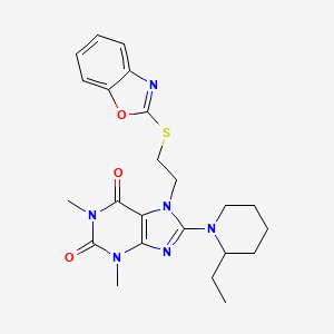 molecular formula C23H28N6O3S B2935692 7-(2-(benzo[d]oxazol-2-ylthio)ethyl)-8-(2-ethylpiperidin-1-yl)-1,3-dimethyl-1H-purine-2,6(3H,7H)-dione CAS No. 850914-64-6
