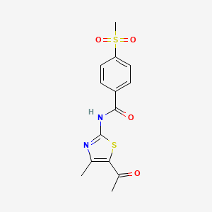 molecular formula C14H14N2O4S2 B2935727 N-(5-acetyl-4-methylthiazol-2-yl)-4-(methylsulfonyl)benzamide CAS No. 878938-59-1