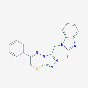 molecular formula C19H16N6S B293573 3-[(2-methyl-1H-benzimidazol-1-yl)methyl]-6-phenyl-7H-[1,2,4]triazolo[3,4-b][1,3,4]thiadiazine 