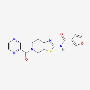 molecular formula C16H13N5O3S B2935745 N-(5-(pyrazine-2-carbonyl)-4,5,6,7-tetrahydrothiazolo[5,4-c]pyridin-2-yl)furan-3-carboxamide CAS No. 1448026-71-8