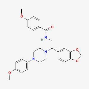 molecular formula C28H31N3O5 B2935751 N-(2-(benzo[d][1,3]dioxol-5-yl)-2-(4-(4-methoxyphenyl)piperazin-1-yl)ethyl)-4-methoxybenzamide CAS No. 896357-22-5