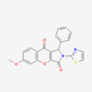 molecular formula C21H14N2O4S B2935758 6-Methoxy-1-phenyl-2-(1,3-thiazol-2-yl)-1,2-dihydrochromeno[2,3-c]pyrrole-3,9-dione CAS No. 886169-89-7