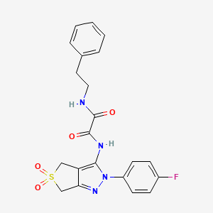 molecular formula C21H19FN4O4S B2935764 N1-(2-(4-fluorophenyl)-5,5-dioxido-4,6-dihydro-2H-thieno[3,4-c]pyrazol-3-yl)-N2-phenethyloxalamide CAS No. 899733-67-6