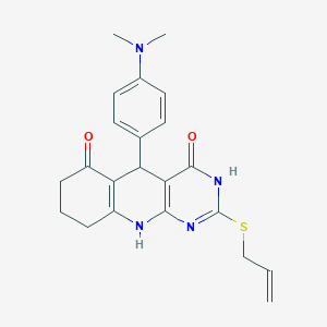 molecular formula C22H24N4O2S B2935782 2-(allylthio)-5-(4-(dimethylamino)phenyl)-7,8,9,10-tetrahydropyrimido[4,5-b]quinoline-4,6(3H,5H)-dione CAS No. 627046-09-7