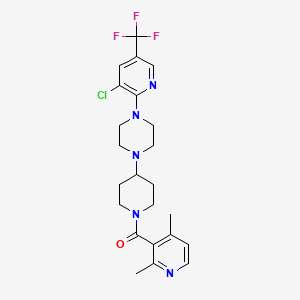 molecular formula C23H27ClF3N5O B2935803 (4-(4-(3-Chloro-5-(trifluoromethyl)pyridin-2-yl)piperazin-1-yl)piperidin-1-yl)(2,4-dimethylpyridin-3-yl)methanone CAS No. 2034495-40-2