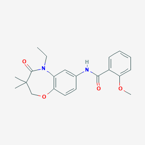 molecular formula C21H24N2O4 B2935807 N-(5-ethyl-3,3-dimethyl-4-oxo-2,3,4,5-tetrahydrobenzo[b][1,4]oxazepin-7-yl)-2-methoxybenzamide CAS No. 921559-82-2