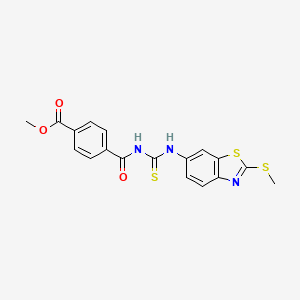 molecular formula C18H15N3O3S3 B2935809 Methyl 4-(((2-(methylthio)benzo[d]thiazol-6-yl)carbamothioyl)carbamoyl)benzoate CAS No. 477557-33-8