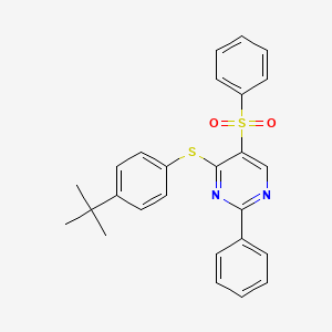 molecular formula C26H24N2O2S2 B2935829 4-{[4-(叔丁基)苯基]硫烷基}-2-苯基-5-(苯磺酰基)嘧啶 CAS No. 478080-95-4