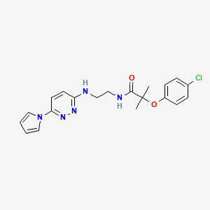 molecular formula C20H22ClN5O2 B2935869 N-(2-((6-(1H-pyrrol-1-yl)pyridazin-3-yl)amino)ethyl)-2-(4-chlorophenoxy)-2-methylpropanamide CAS No. 1428355-92-3
