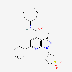 molecular formula C25H30N4O3S B2935930 N-cycloheptyl-1-(1,1-dioxidotetrahydrothiophen-3-yl)-3-methyl-6-phenyl-1H-pyrazolo[3,4-b]pyridine-4-carboxamide CAS No. 1021074-97-4