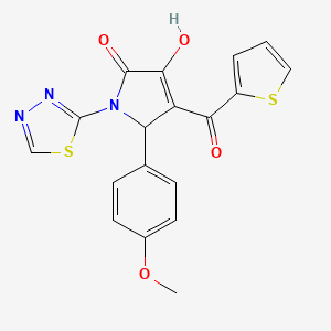 molecular formula C18H13N3O4S2 B2935932 3-hydroxy-5-(4-methoxyphenyl)-1-(1,3,4-thiadiazol-2-yl)-4-(thiophen-2-ylcarbonyl)-1,5-dihydro-2H-pyrrol-2-one CAS No. 307541-59-9
