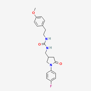 molecular formula C21H24FN3O3 B2935933 1-((1-(4-Fluorophenyl)-5-oxopyrrolidin-3-yl)methyl)-3-(4-methoxyphenethyl)urea CAS No. 954696-95-8