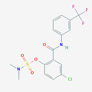 molecular formula C16H14ClF3N2O4S B2935945 4-氯-2-{[3-(三氟甲基)苯胺基]羰基}苯基-N,N-二甲基氨基磺酸盐 CAS No. 338406-02-3