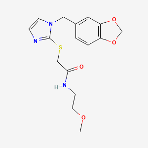 molecular formula C16H19N3O4S B2935959 2-[1-(1,3-benzodioxol-5-ylmethyl)imidazol-2-yl]sulfanyl-N-(2-methoxyethyl)acetamide CAS No. 869346-89-4