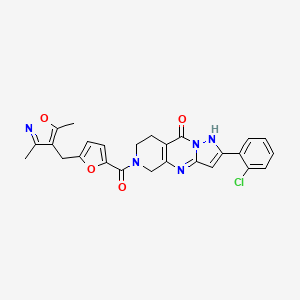 molecular formula C26H22ClN5O4 B2935971 2-(2-chlorophenyl)-6-({5-[(3,5-dimethyl-4-isoxazolyl)methyl]-2-furyl}carbonyl)-5,6,7,8-tetrahydropyrazolo[1,5-a]pyrido[3,4-d]pyrimidin-9(1H)-one CAS No. 1775452-88-4
