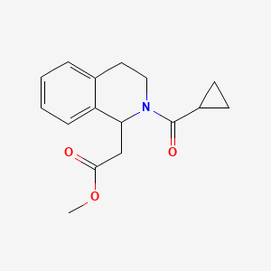 molecular formula C16H19NO3 B2935977 Methyl 2-(2-cyclopropanecarbonyl-1,2,3,4-tetrahydroisoquinolin-1-yl)acetate CAS No. 1216691-28-9