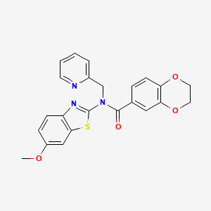 molecular formula C23H19N3O4S B2935979 N-(6-methoxybenzo[d]thiazol-2-yl)-N-(pyridin-2-ylmethyl)-2,3-dihydrobenzo[b][1,4]dioxine-6-carboxamide CAS No. 941926-36-9