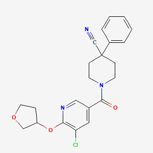 molecular formula C22H22ClN3O3 B2935987 1-[5-chloro-6-(oxolan-3-yloxy)pyridine-3-carbonyl]-4-phenylpiperidine-4-carbonitrile CAS No. 1903278-38-5