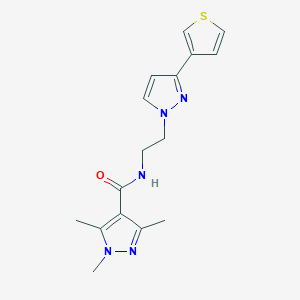molecular formula C16H19N5OS B2935997 1,3,5-trimethyl-N-(2-(3-(thiophen-3-yl)-1H-pyrazol-1-yl)ethyl)-1H-pyrazole-4-carboxamide CAS No. 2034452-58-7