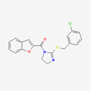 molecular formula C19H15ClN2O2S B2936011 benzofuran-2-yl(2-((3-chlorobenzyl)thio)-4,5-dihydro-1H-imidazol-1-yl)methanone CAS No. 851808-39-4