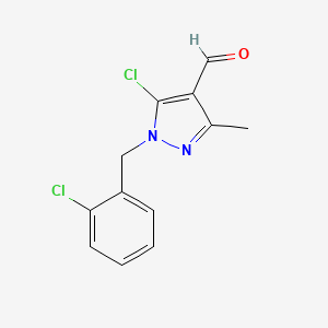 molecular formula C12H10Cl2N2O B2936016 5-chloro-1-[(2-chlorophenyl)methyl]-3-methyl-1H-pyrazole-4-carbaldehyde CAS No. 882237-68-5