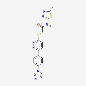 molecular formula C18H15N7OS2 B2936034 2-((6-(4-(1H-咪唑-1-基)苯基)吡啶并[3,2-d]嘧啶-3-基)硫)-N-(5-甲基-1,3,4-噻二唑-2-基)乙酰胺 CAS No. 898410-18-9