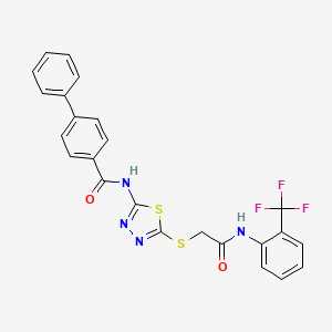 molecular formula C24H17F3N4O2S2 B2936035 N-[5-[2-oxo-2-[2-(trifluoromethyl)anilino]ethyl]sulfanyl-1,3,4-thiadiazol-2-yl]-4-phenylbenzamide CAS No. 392297-25-5