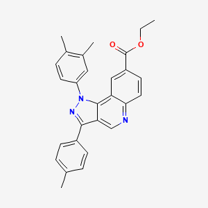 molecular formula C28H25N3O2 B2936042 ethyl 1-(3,4-dimethylphenyl)-3-(4-methylphenyl)-1H-pyrazolo[4,3-c]quinoline-8-carboxylate CAS No. 901246-62-6