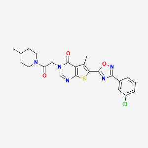 molecular formula C23H22ClN5O3S B2936065 6-(3-(3-chlorophenyl)-1,2,4-oxadiazol-5-yl)-5-methyl-3-(2-(4-methylpiperidin-1-yl)-2-oxoethyl)thieno[2,3-d]pyrimidin-4(3H)-one CAS No. 1243093-64-2