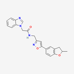 molecular formula C22H20N4O3 B2936078 2-(1H-benzo[d]imidazol-1-yl)-N-((5-(2-methyl-2,3-dihydrobenzofuran-5-yl)isoxazol-3-yl)methyl)acetamide CAS No. 1209460-43-4