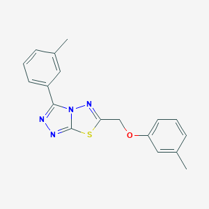molecular formula C18H16N4OS B293608 6-[(3-Methylphenoxy)methyl]-3-(3-methylphenyl)[1,2,4]triazolo[3,4-b][1,3,4]thiadiazole 