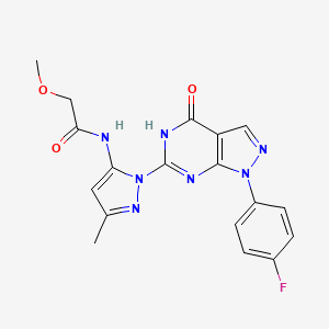 molecular formula C18H16FN7O3 B2936082 N-(1-(1-(4-fluorophenyl)-4-oxo-4,5-dihydro-1H-pyrazolo[3,4-d]pyrimidin-6-yl)-3-methyl-1H-pyrazol-5-yl)-2-methoxyacetamide CAS No. 1019098-48-6