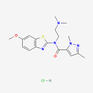 molecular formula C18H24ClN5O2S B2936086 N-(2-(dimethylamino)ethyl)-N-(6-methoxybenzo[d]thiazol-2-yl)-1,3-dimethyl-1H-pyrazole-5-carboxamide hydrochloride CAS No. 1189698-33-6