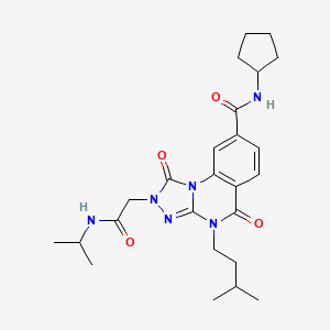 molecular formula C25H34N6O4 B2936093 N-cyclopentyl-4-(3-methylbutyl)-1,5-dioxo-2-{[(propan-2-yl)carbamoyl]methyl}-1H,2H,4H,5H-[1,2,4]triazolo[4,3-a]quinazoline-8-carboxamide CAS No. 1243062-03-4