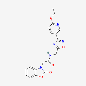 molecular formula C19H17N5O5 B2936141 N-((3-(6-ethoxypyridin-3-yl)-1,2,4-oxadiazol-5-yl)methyl)-2-(2-oxobenzo[d]oxazol-3(2H)-yl)acetamide CAS No. 2034413-84-6