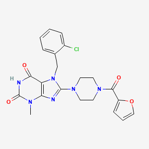 molecular formula C22H21ClN6O4 B2936142 7-[(2-Chlorophenyl)methyl]-8-[4-(furan-2-carbonyl)piperazin-1-yl]-3-methylpurine-2,6-dione CAS No. 674355-86-3