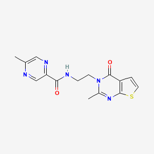 molecular formula C15H15N5O2S B2936146 5-methyl-N-(2-(2-methyl-4-oxothieno[2,3-d]pyrimidin-3(4H)-yl)ethyl)pyrazine-2-carboxamide CAS No. 1903044-36-9