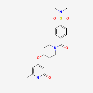 molecular formula C21H27N3O5S B2936153 4-(4-((1,6-dimethyl-2-oxo-1,2-dihydropyridin-4-yl)oxy)piperidine-1-carbonyl)-N,N-dimethylbenzenesulfonamide CAS No. 1904210-32-7